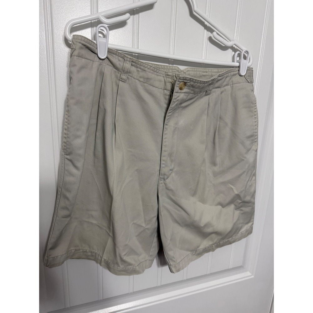Geoffrey Beene Chino Shorts Mens 34 Tan Khaki Pleated Front Cotton 5997
